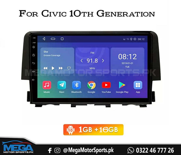 Honda Civic X 10 Inch LCD Android Apple Carplay / Android Auto Panel (1Gb/16Gb) For 2016 - 2021