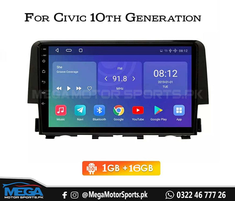 Honda Civic X 10 Inch LCD Android Apple Carplay / Android Auto Panel (1Gb/16Gb) For 2016 - 2021