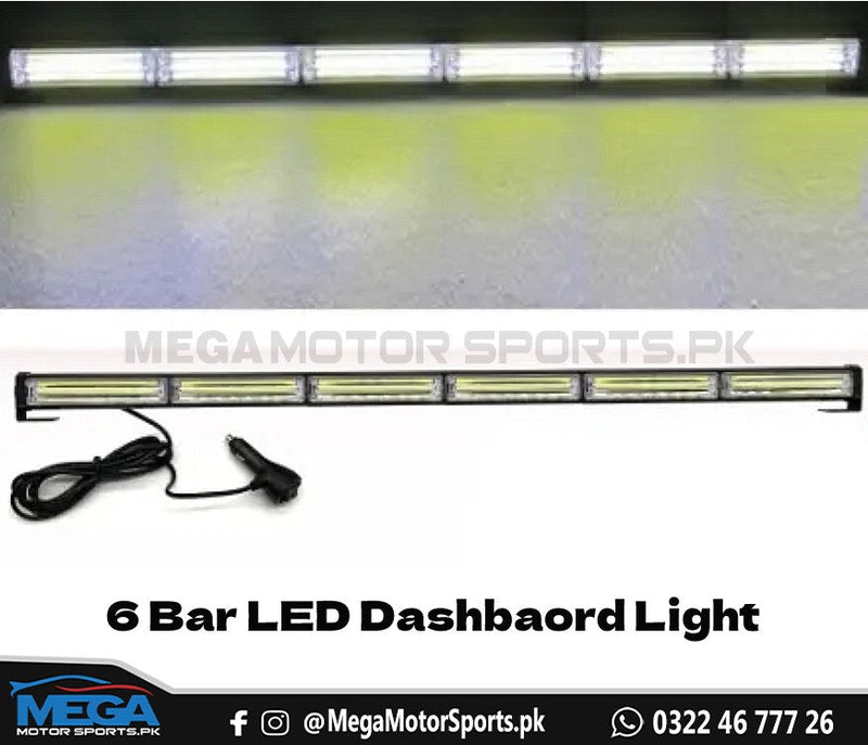 6 Bar LED Long Dashboard Light - White & Police (Blue & Red)