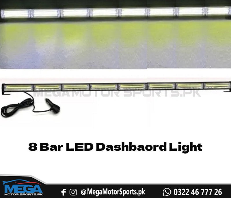 8 Bar LED Long Dashboard Light - White + Police (Red & Blue)