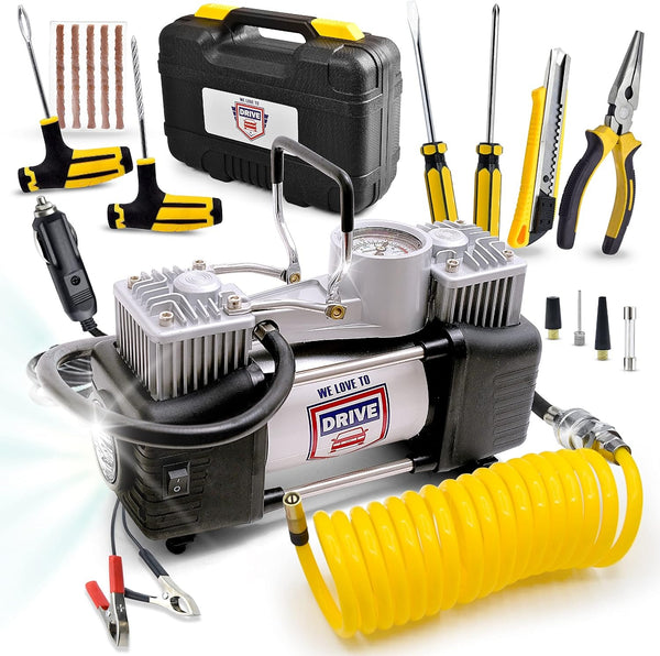 Air Compressor Double Cylinder 12V Car Tyre Inflator / Air Pump Kit
