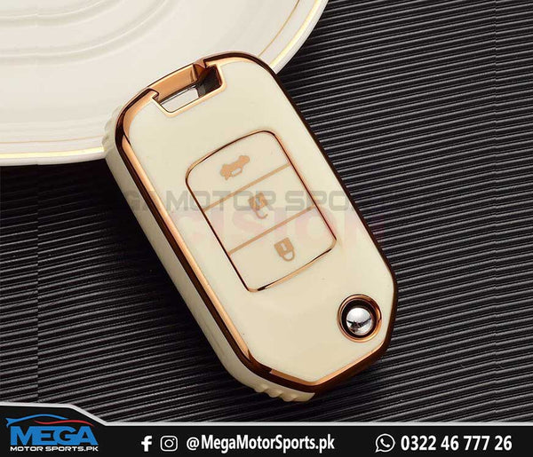 Honda Civic Rebirth TPU Key Fob / Key Cover - White And Gold For 2012 2013 2014 2015
