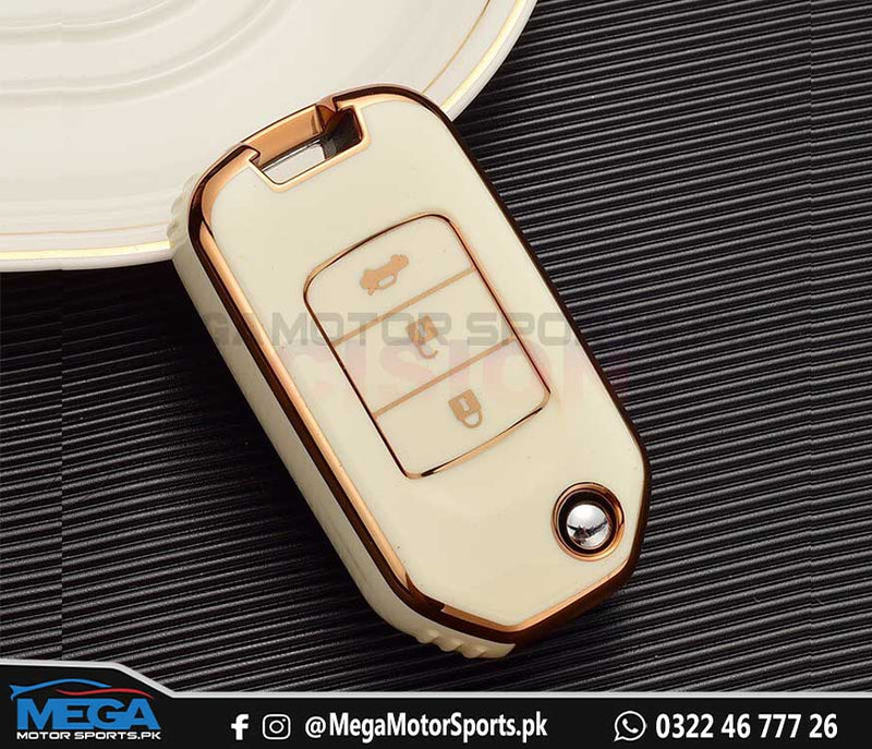 Honda Civic Rebirth TPU Key Fob / Key Cover - White And Gold For 2012 2013 2014 2015