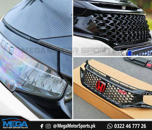 Honda Civic X  Piano Black Mesh Si Grill 2016-2021