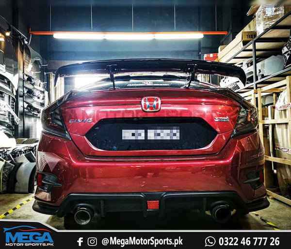 Honda Civic X Glossy Black Lip Diffuser - 3 Pcs - With Brake Light LED