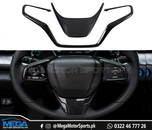 Honda Civic X Carbon Fiber Steering Trims - 2 Pcs For Models 2016 2017 2018 2019 2020 2021