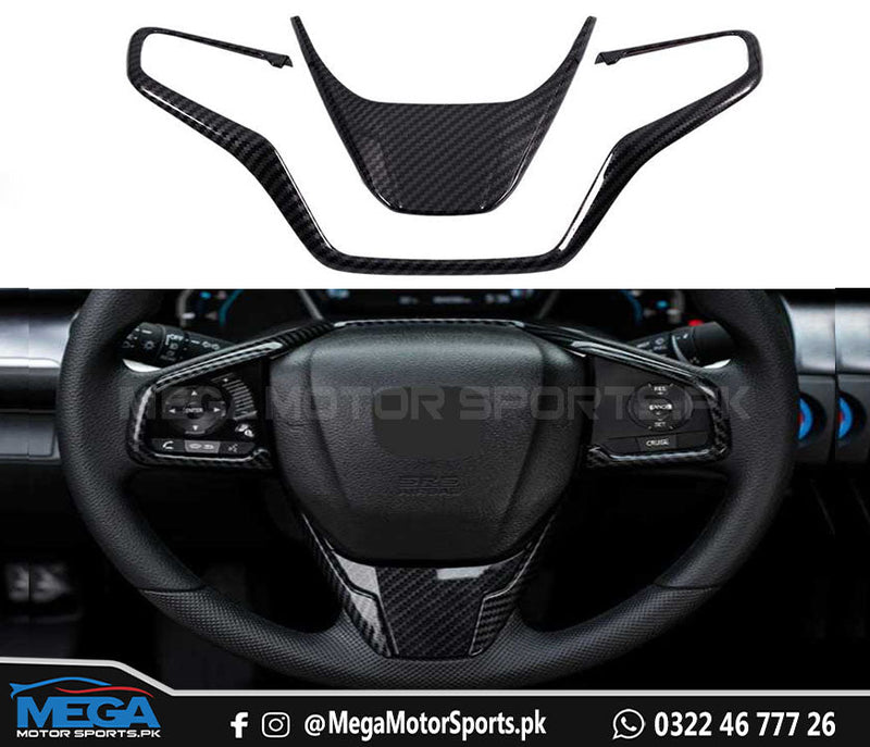 Honda Civic X Carbon Fiber Steering Trims - 2 Pcs For Models 2016 2017 2018 2019 2020 2021