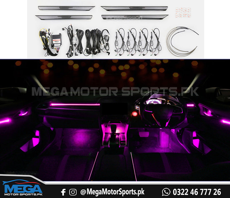 Honda Civic X Complete Atmospheric / Illumination Kit - 64 Color - Carbon Fiber Strips / Complete Ambient Lights