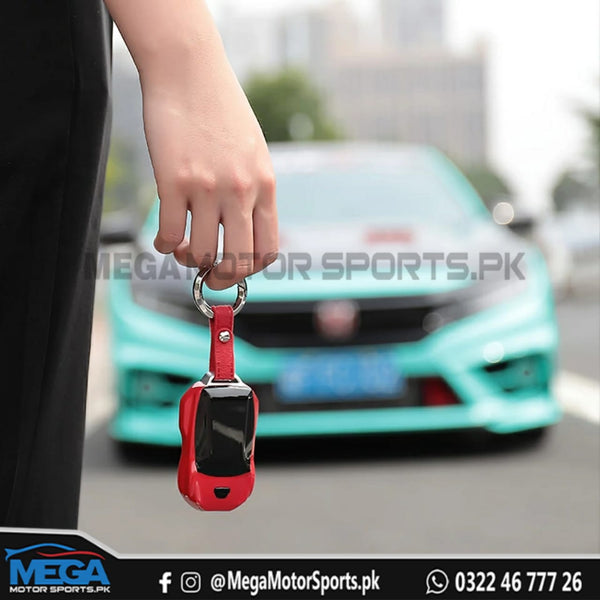 Honda Civic X Car Style Key Fob - Red and Black - For Models 2016 2017 2018 2019 2020 2021