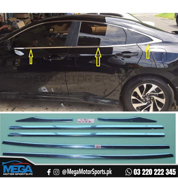 Honda Civic X Window Chrome Trim (Weather Strip) 2016 - 2021