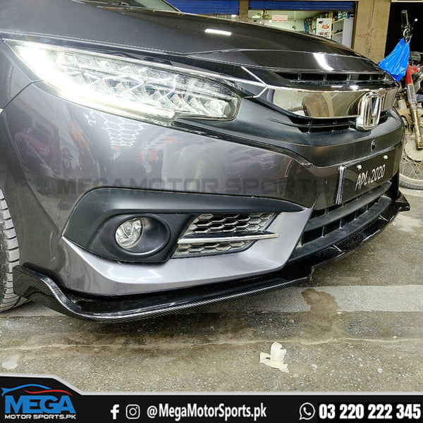 Honda Civic X Front Bumper Carbon Fiber Splitter - 1 Piece - 2016+
