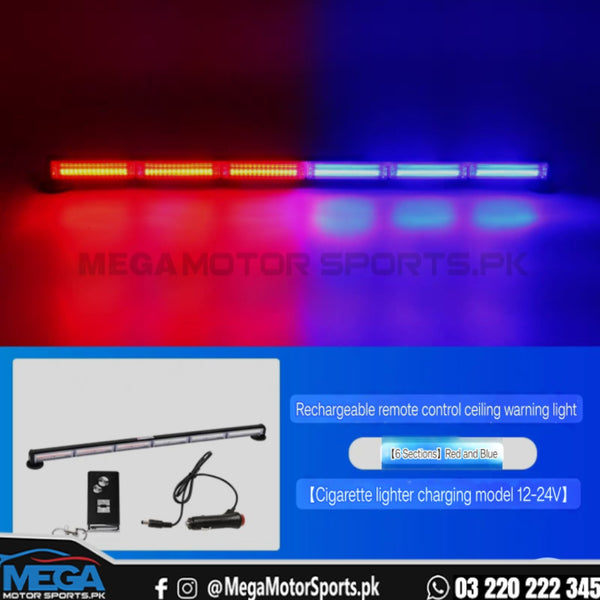 6 Bar LED Long Dashboard Light - White & Police (Blue & Red)