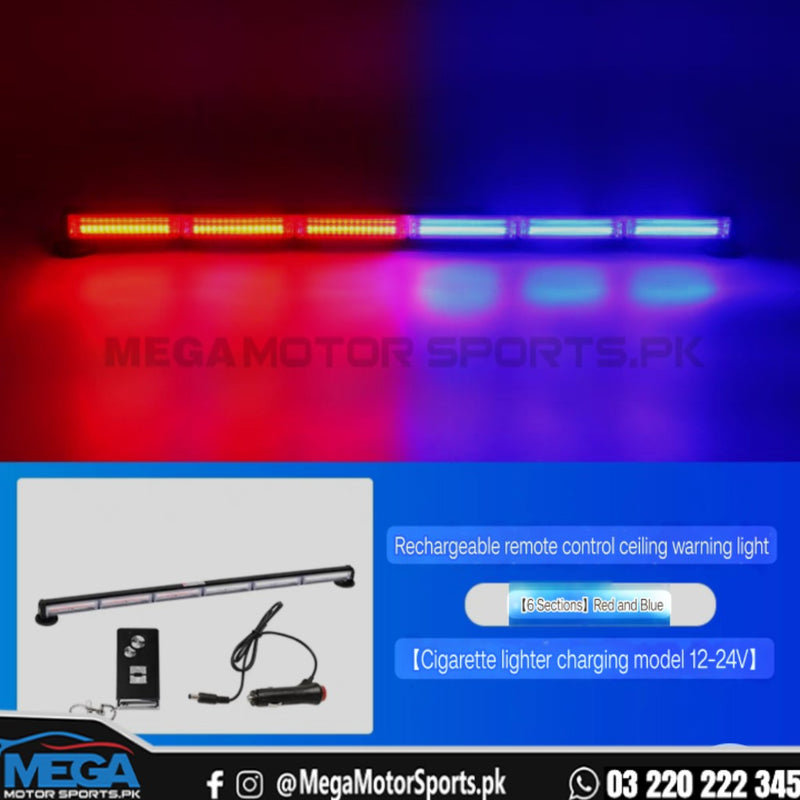 6 Bar LED Long Dashboard Light - White & Police (Blue & Red)