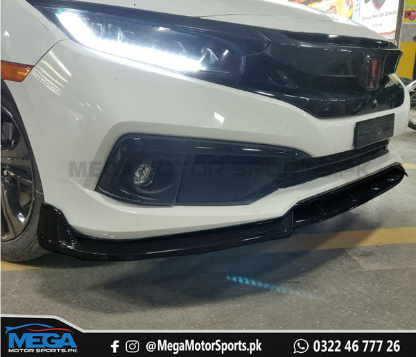 Honda Civic X Carbon Fiber Bumper Splitter - 3 pcs For 2016+ Facelift Bumper