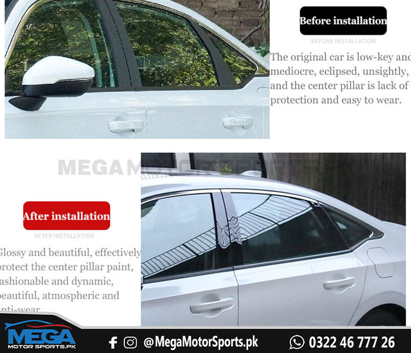 Honda Civic 11th Generation Glossy Black Door Pillars Plastic Trims For 2022 2023
