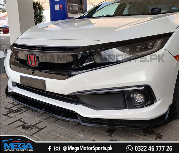 Honda Civic X Carbon Fiber Bumper Splitter - 3 pcs For 2016+ Facelift Bumper
