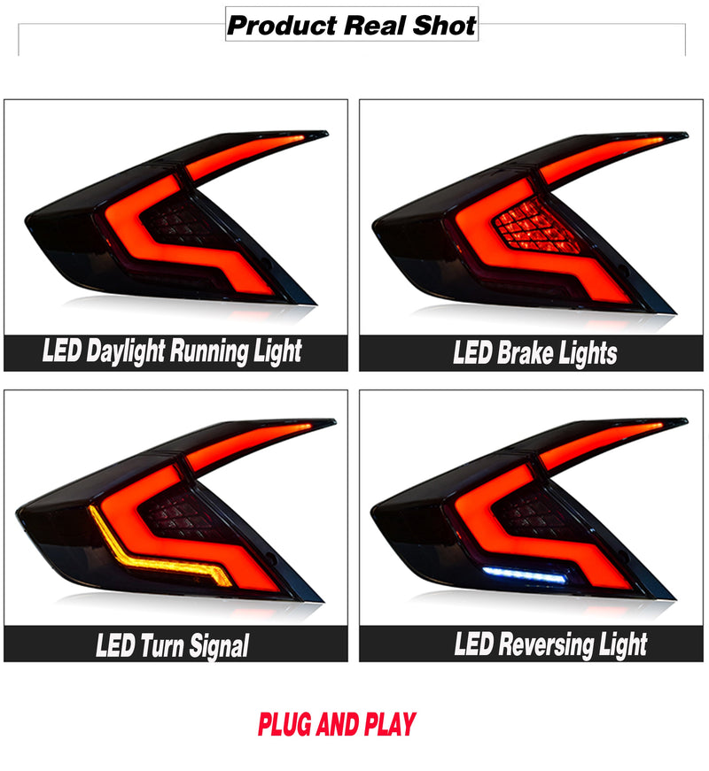 Honda Civic X  Smoke Matrix Style Tail Lights 2016-2021