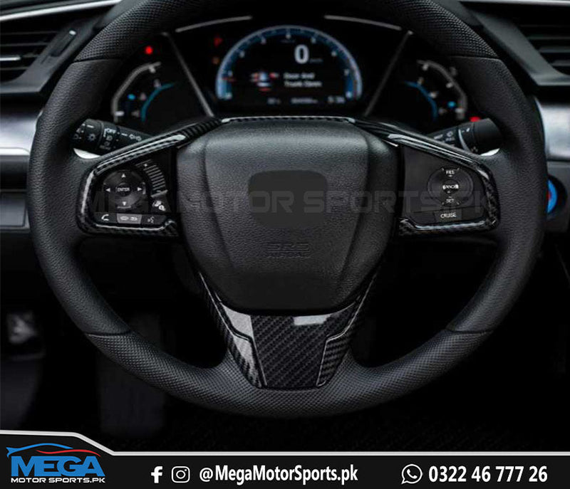Honda Civic X Carbon Fiber Steering Trims - 2 Pcs For Models 2016 2017 2018 2019 2020 2021