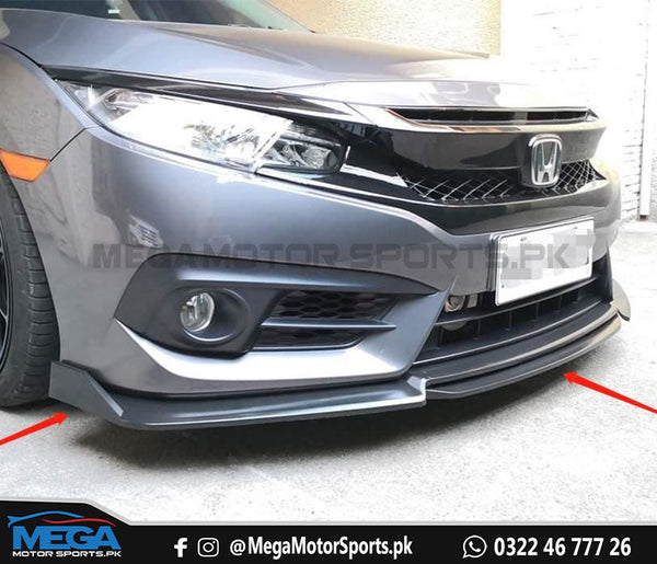 Honda Civic X  Matt Black Front Bumper Splitter V3