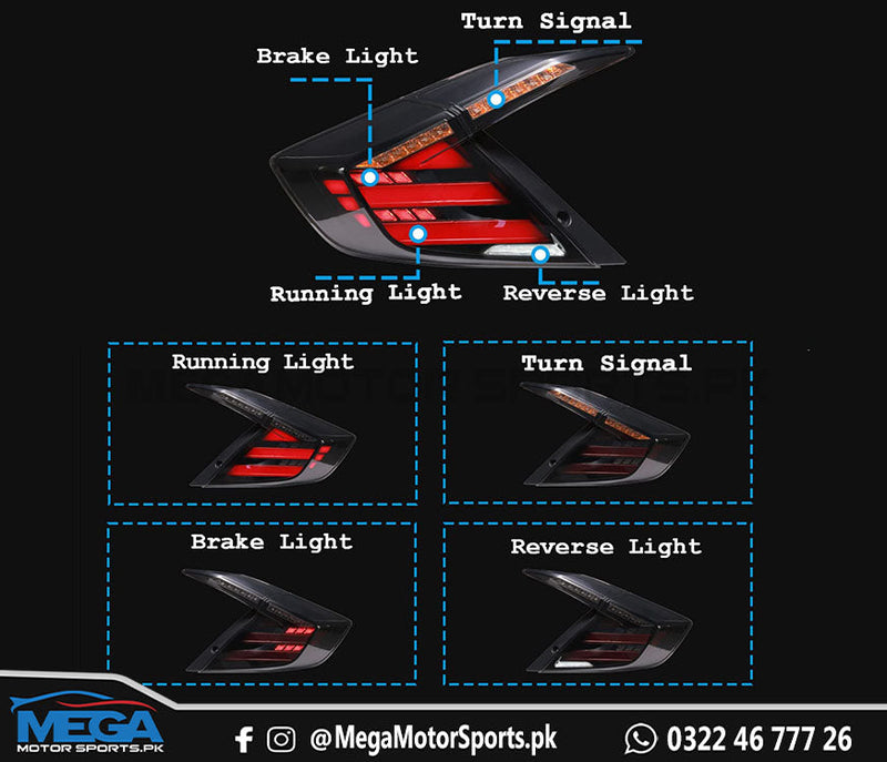 Honda Civic X LED Mugen Taillights - Smoke For 2016 - 2021